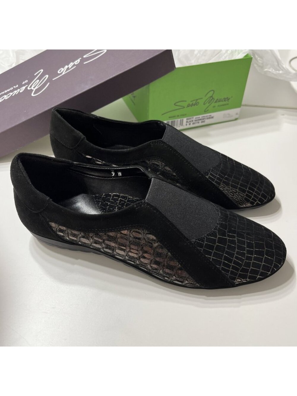 Sesto Meucci Made In Italy Berty Black Harmony Suede 9 W NIB